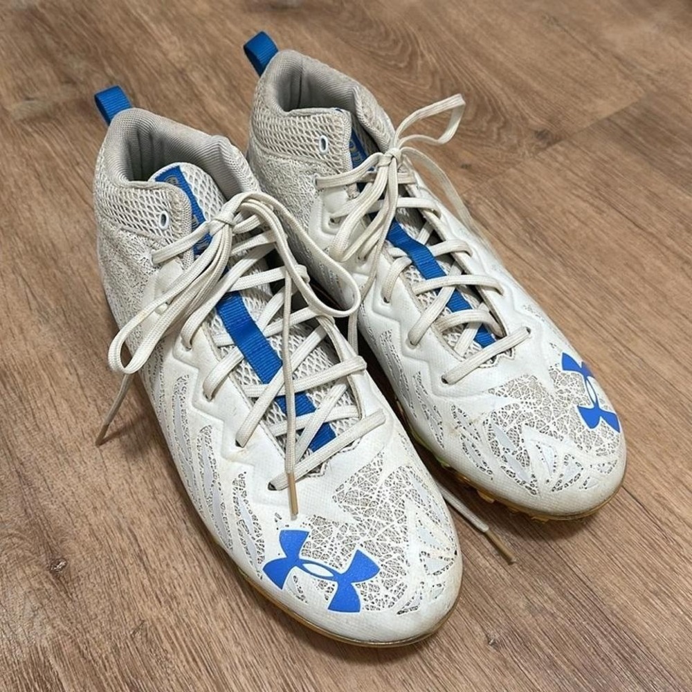 UNDER ARMOUR | Men's White Blue Spotlight Lux MC‎ 2.0 Football Cleats, Size 13